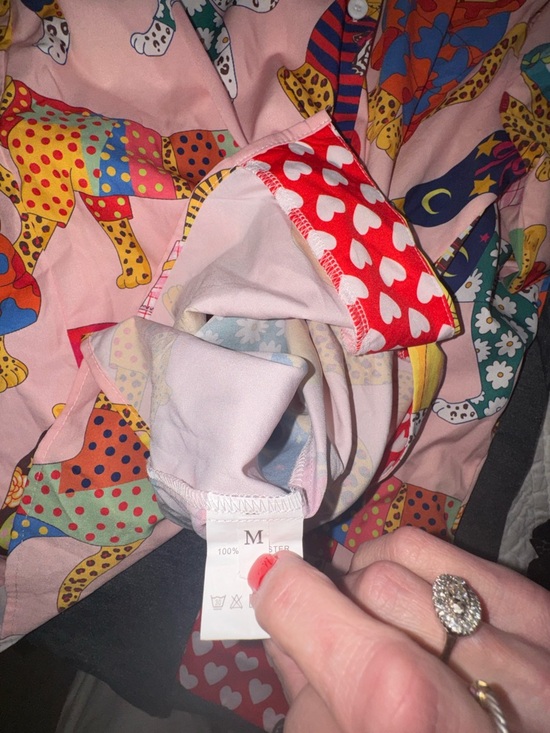 Whimsical Leopard Print Pajama Set | Pink Novelty Cats Hearts Lounge Set M - Picture 10 of 11